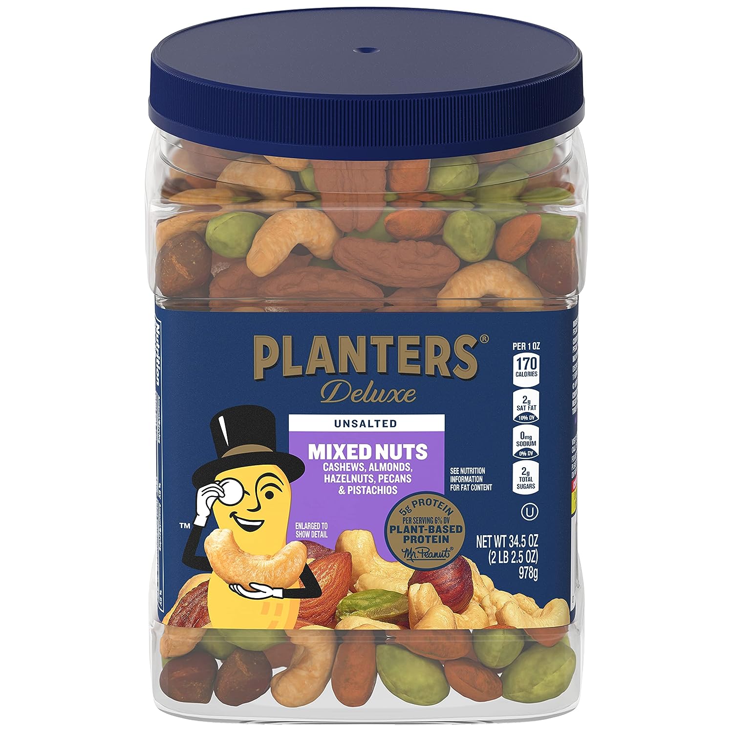 PLANTERS ถั่วจืดผสม: เม็ดมะม่วงหิมพานต์, อัลมอนด์, เฮเซลนัท, พีแคน, ถั่วพิสตาชิโอไร้เปลือก