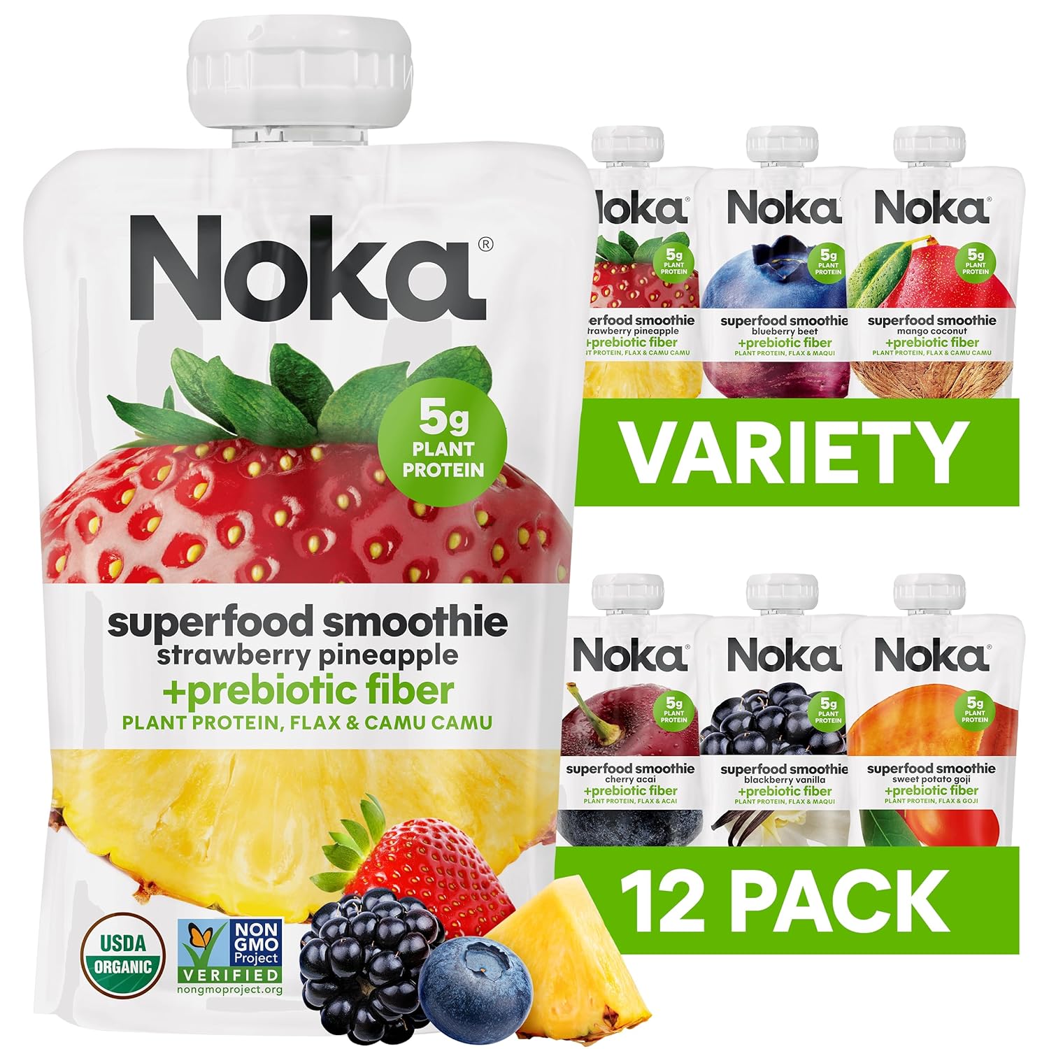 Noka Superfood Fruit Smoothie Pouches Variety Pack – ของว่างเพื่อสุขภาพด้วยเมล็ดแฟลกซ์